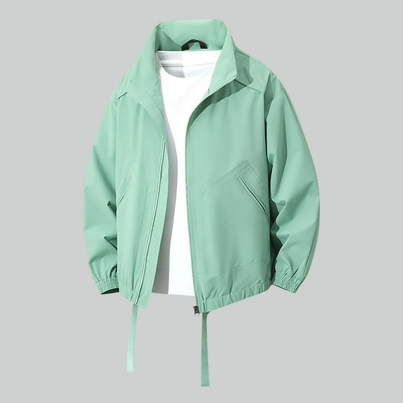 Donemore Men's Solid Color Long Sleeve Lapel Windproof Mountaineering Jacket with Zipper Pockets, Outdoor Casual Stylish Design