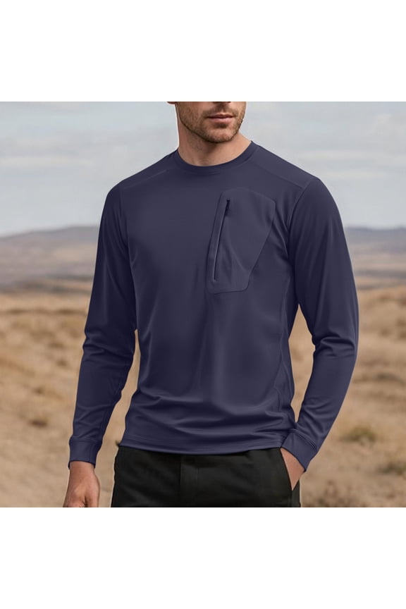 Men's Solid Color Long Sleeve Round Neck Quick-Dry T-Shirt Layering Top Minimalist Versatile Sporty Casual Style