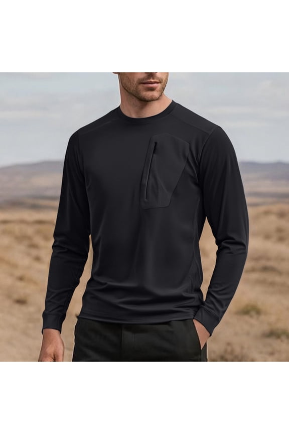 Men's Solid Color Long Sleeve Round Neck Quick-Dry T-Shirt Layering Top Minimalist Versatile Sporty Casual Style