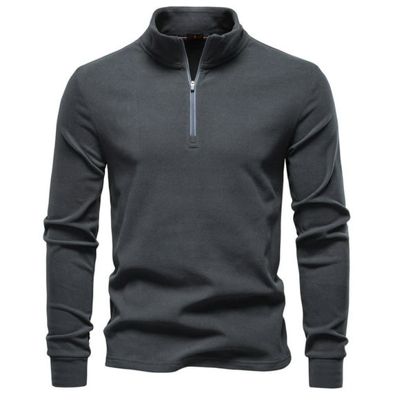 Donemore Men's Solid Color Long Sleeve Stand Collar Half-Zip Base Shirt, Thermal Fleece Warm Business Casual Style, Streamlined Comfort Versatile Men's Wear