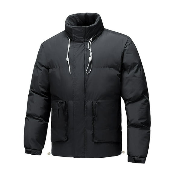 Donemore Men's Solid Color Long Sleeve Stand Collar Zipper Workwear Cotton Coat - Thermal Insulated Windproof Casual Urban Outdoor Commute Daily Wear