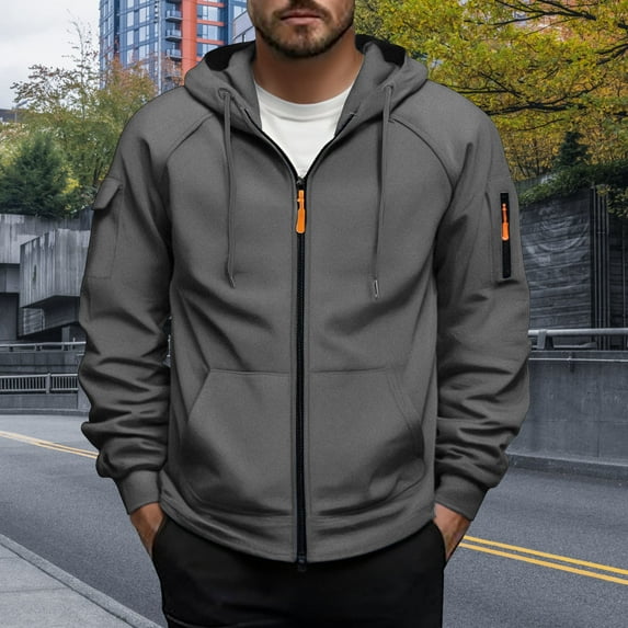 Donemore Men's Solid Color Long Sleeved Hooded Zipper Cardigan Hoodie Jacket
