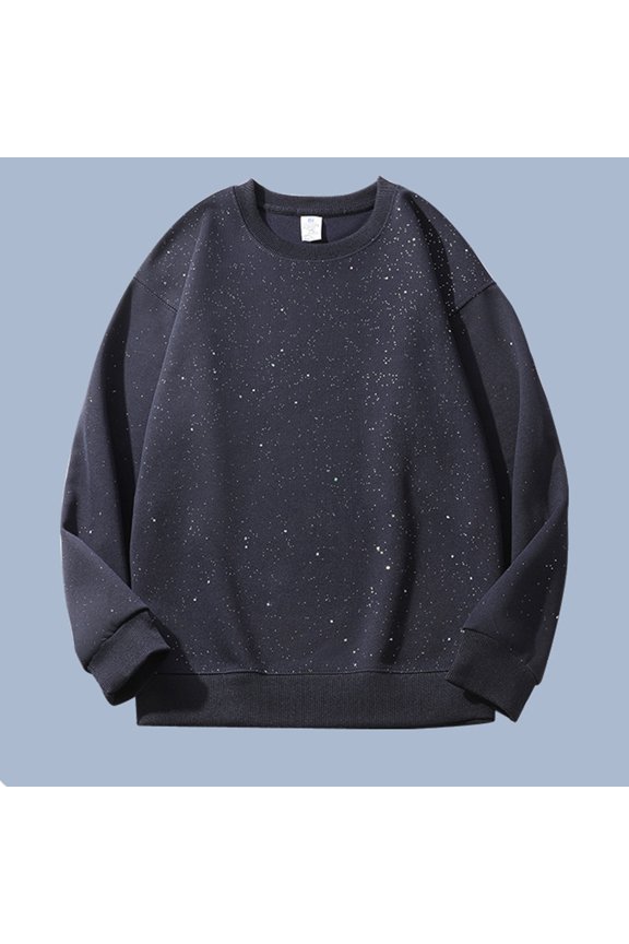 Men's Solid Color Long Sleeved Round Neck Sequined Pullover Hoodie