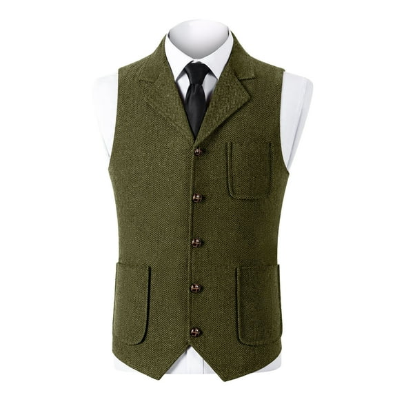 Donemore Men's Solid Color Notched Collar Single Breasted Multi-Pocket Suit Vest Waistcoat Top Business Casual Style Minimalist Commute Design