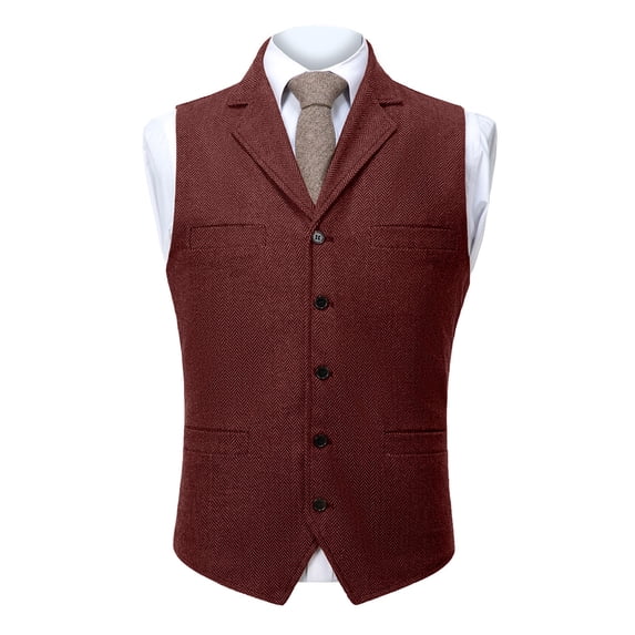 Donemore Men's Solid Color Notched Collar Single Breasted Multi-Pocket Suit Vest Waistcoat Top Business Casual Style Minimalist Commute Design