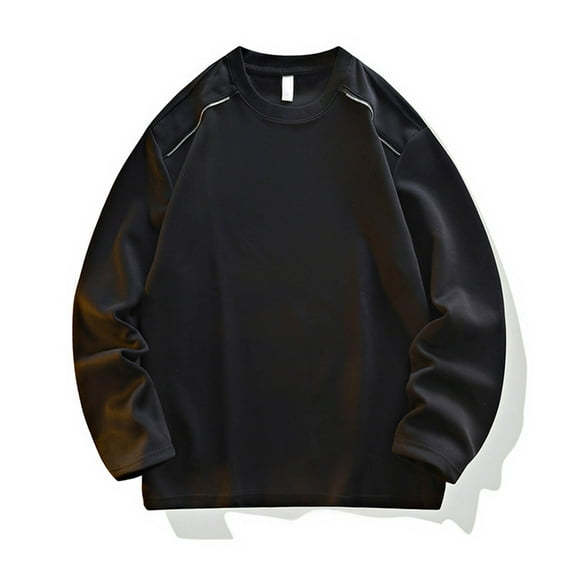 Donemore Men's Solid Color Round Neck Pullover,V-Neck Long Sleeve Shirt Oversize Casual Sporty Design Simple Versatile Comfortable Men's Clothing