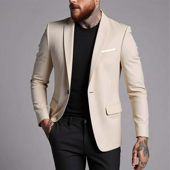 Donemore Men's Solid Color Single-Button Notch Lapel Blazer Jacket Slim Fit Casual Business Formal Wear for Wedding & Office Occasions