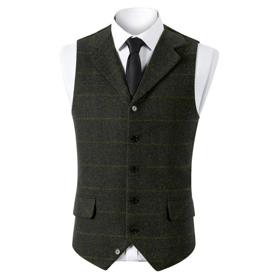 Donemore Men's Solid Color Sleeveless V-Neck Double Breasted Waistcoat Vest Slim Fit Casual Business Layering Styling Classic Versatile Wardrobe Essential