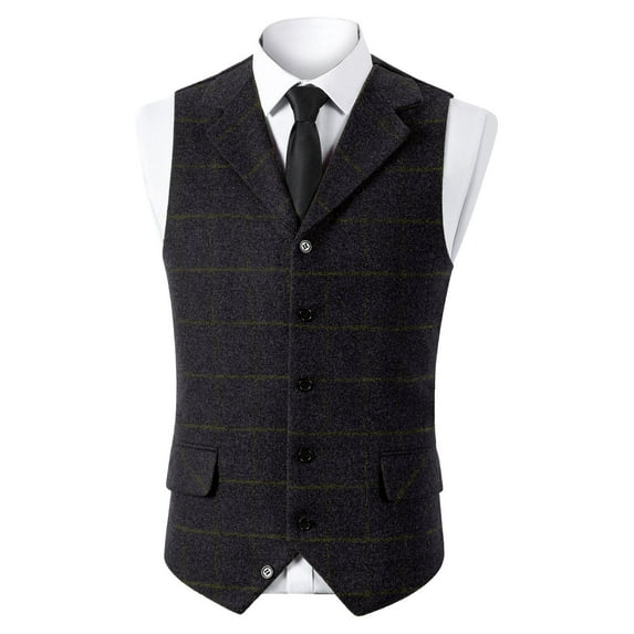 Donemore Men's Solid Color Sleeveless V-Neck Double Breasted Waistcoat Vest Slim Fit Casual Business Layering Styling Classic Versatile Wardrobe Essential