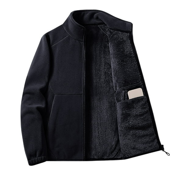 Donemore Men's Solid Color Stand Collar Cardigan Jacket with Thickened Warm Plush Fleece Fabric for Casual Business Versatile Top Wear