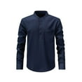 thumbnail image 1 of Donemore Men's Solid Color Stand Collar Long Sleeve Half Button Pocket Shirt, Casual Business Top Minimalist Versatile Men's Wear, 1 of 7