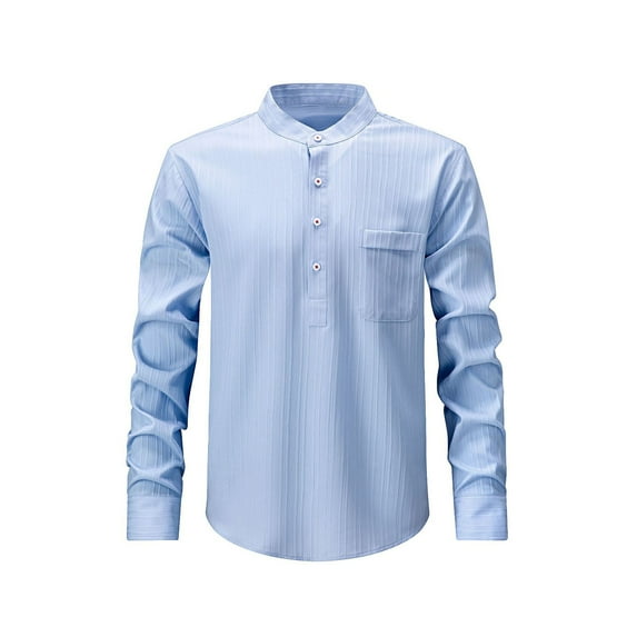Donemore Men's Solid Color Stand Collar Long Sleeve Half Button Pocket Shirt, Casual Business Top Minimalist Versatile Men's Wear