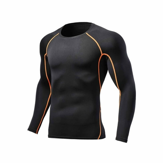 Donemore Men's Solid Color Stretch Fitness Long Sleeve Round Neck Workout Shirt for Athletic-Style Active Wear