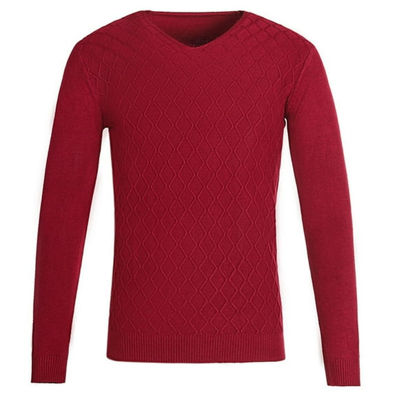 Donemore Men's Solid Color Thermal V-Neck Pullover Sweater Thickened Casual Base Layer Top Simple Versatile Knitwear
