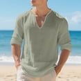 thumbnail image 1 of Donemore Men's Solid Color V-Neck Long Sleeve Henley Shirt Casual Business Style Comfortable Breathable Undershirt, 1 of 6