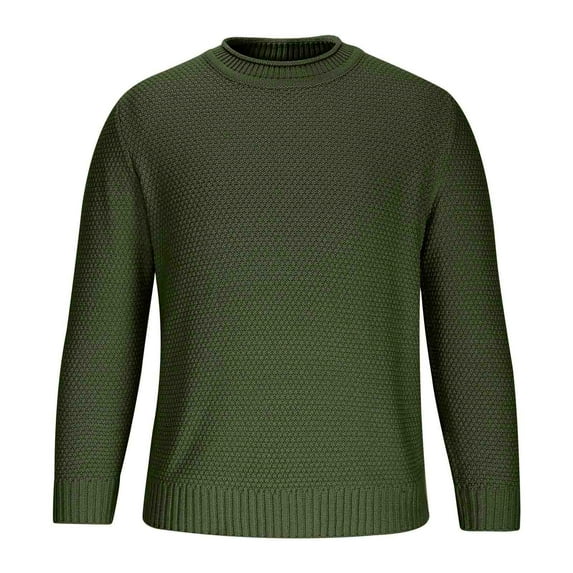 Donemore Men's Solid Color Waffle Knit Round Neck Pullover Sweater Casual Minimalist Design Comfortable Daily Wear Knitwear