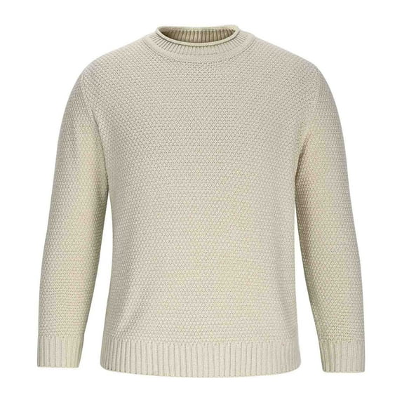 Donemore Men's Solid Color Waffle Knit Round Neck Pullover Sweater Casual Minimalist Design Comfortable Daily Wear Knitwear