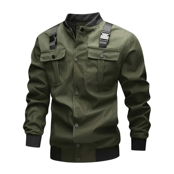 Donemore Men's Solid Color Zipper Long Sleeve Outdoor Running Jacket Multi-Pocket Breathable Sport Coat Casual Fitness Multi-Functional Design