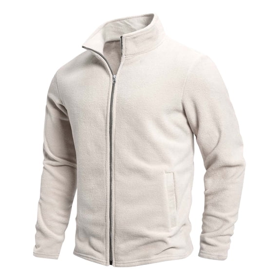 Donemore Men's Stand Collar Fleece Zip-Up Hooded Sweatshirt Long Sleeve Solid Color Casual Winter Outerwear Thermal Jacket