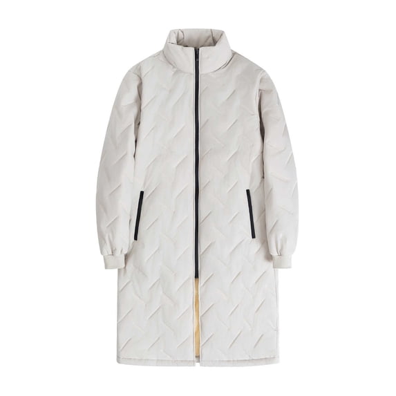 Donemore Men's Stand Collar Long Thermal Insulated Jacket with Quilted Detailing and Dual Pockets Urban Streetwear Winter Coat