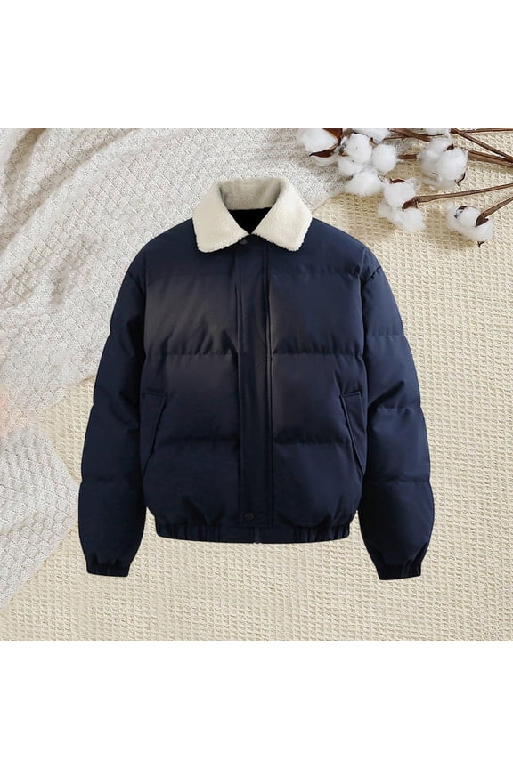 Men's Stand Collar Quilted Zipper Jacket with Pockets Warm Winter Casual Coat