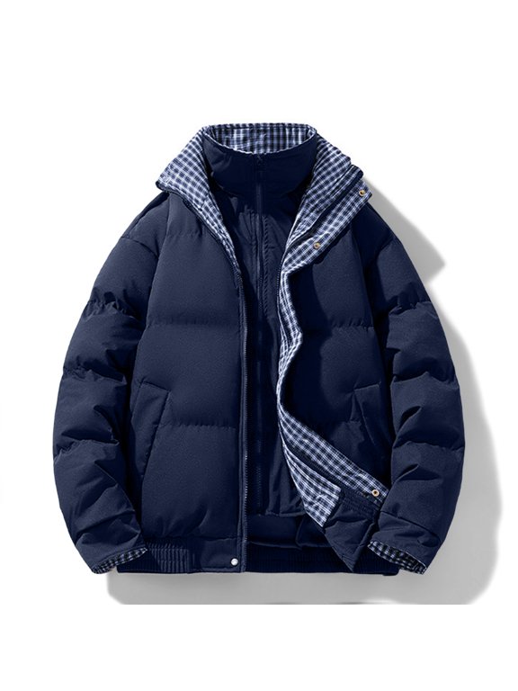 Men's Stand Collar Winter Jacket with Side Pockets and Elastic Cuffs Slim-Fit Warm Sport Coat