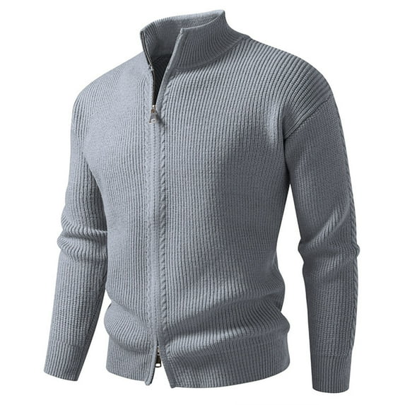 Donemore Men's Stretch Knit Zip Front Cardigan Solid Color Mock Neck Casual Sweater Autumn Winter Soft Polyester Lightweight Outerwear