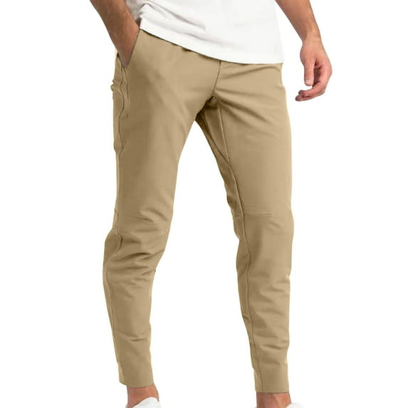 Donemore Men's Stretch Slim-Fit Tapered Pants Solid Color Casual Breathable Elastic Waist Comfortable Daily Wear Modern Style
