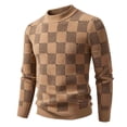 thumbnail image 1 of Donemore Men's Stretch Thermal Mock Crew Neck Knit Sweater Checkered Letter Print Design Fashion Casual Versatile Business Casual Pullover, 1 of 7