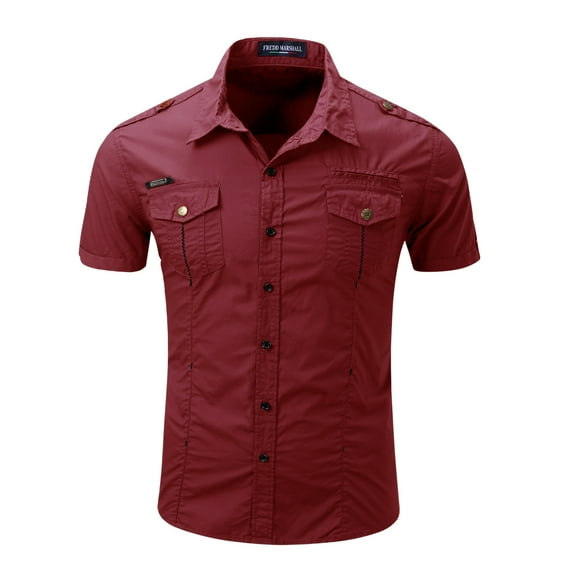 Donemore Men's Striped Short Sleeve Collar Business Shirt with Pocket Design, Casual Versatile Style, Multiple Colors Comfortable Men's Clothing