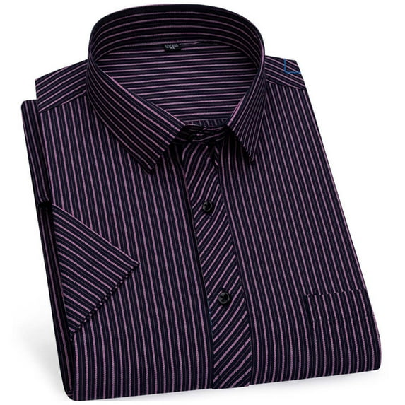 Donemore Men's Striped Short Sleeve Collar Business Shirt with Pocket Design, Casual Versatile Style, Multiple Colors Comfortable Men's Clothing