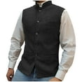 thumbnail image 1 of Donemore Men's Suit Vest Waistcoat - Solid Color Stand Collar Single Button Closure Multi-Pocket Design, Business Casual Urban Commute Style, 1 of 4