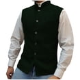 thumbnail image 1 of Donemore Men's Suit Vest Waistcoat - Solid Color Stand Collar Single Button Closure Multi-Pocket Design, Business Casual Urban Commute Style, 1 of 4