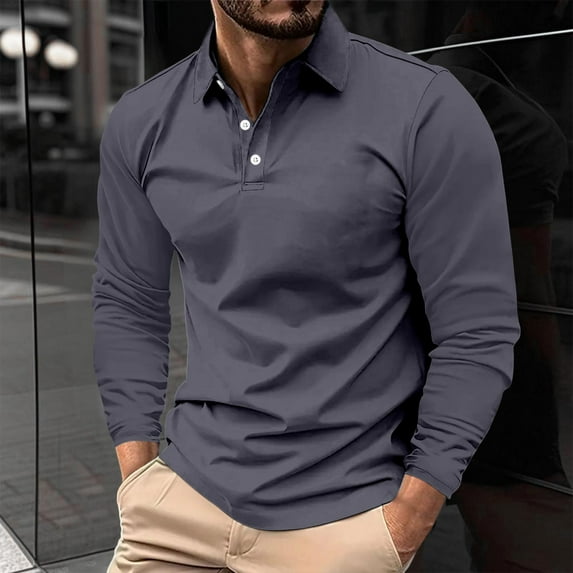 Donemore Men's Summer Casual Long Sleeve Shirt - Turn-Down Collar Button-Up Business Casual Top, Breathable Comfortable Fabric Trendy Menswear