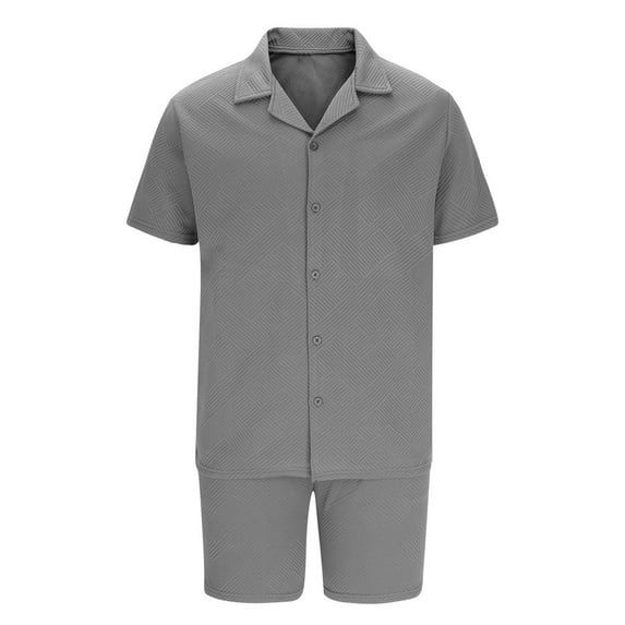 Donemore Men's Summer Casual Solid Color Collar Short-Sleeve T-Shirt & Shorts 2-Piece Set with Pockets, Lightweight Breathable Athleisure Outfit Comfortable Matching Set