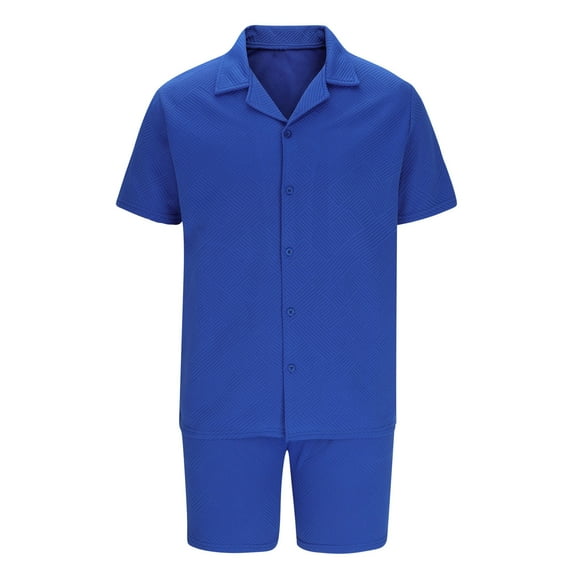 Donemore Men's Summer Casual Solid Color Collar Short-Sleeve T-Shirt & Shorts 2-Piece Set with Pockets, Lightweight Breathable Athleisure Outfit Comfortable Matching Set