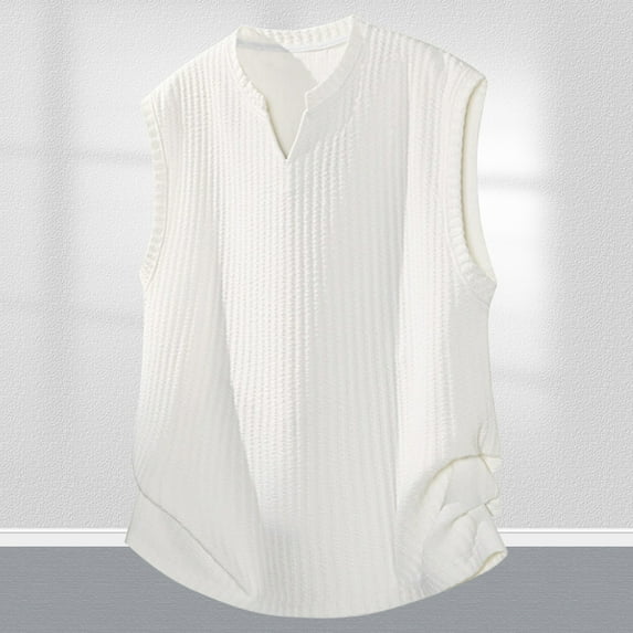 Donemore Men's Summer Casual Solid Color Round Neck Sleeveless Vest with Button Pocket Design, Stylish Versatile Top