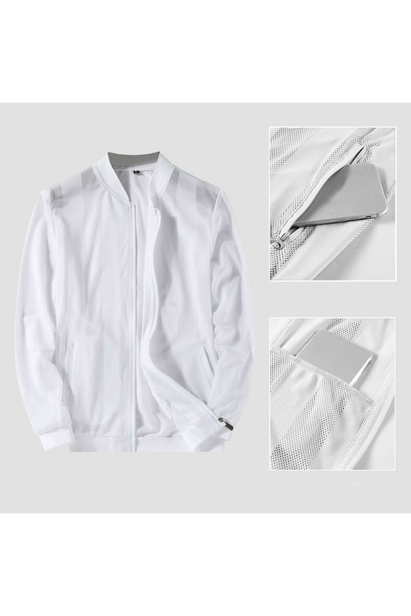 Men's Summer Outdoor Fishing Hollow Mesh Long Sleeve Jacket Lightweight Breathable Inner Pocket Casual Sportswear