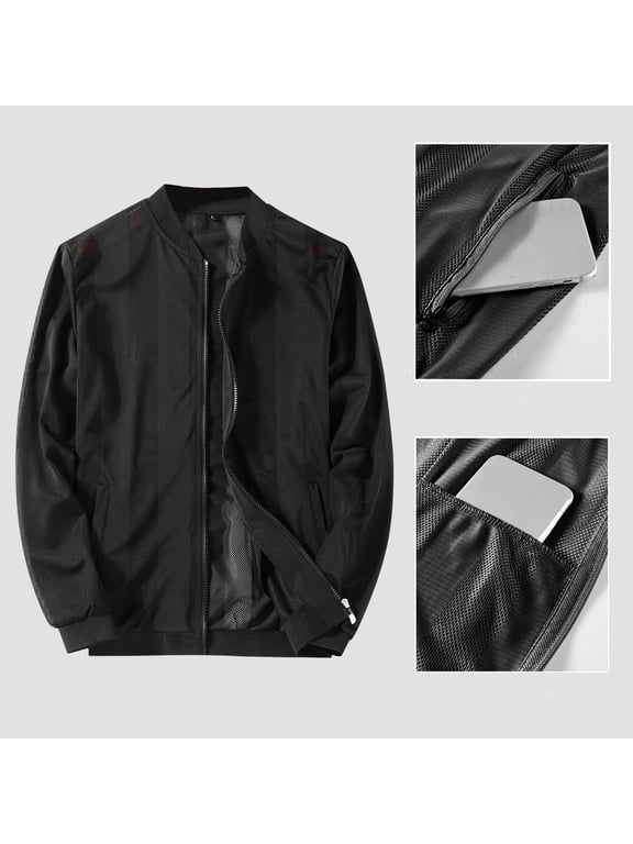 Men's Summer Outdoor Fishing Hollow Mesh Long Sleeve Jacket Lightweight Breathable Inner Pocket Casual Sportswear