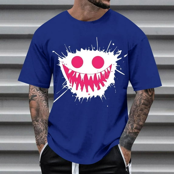 Donemore Men's Summer Round Neck Short Sleeve T-Shirt with Trendy Printed Design, Lightweight Breathable Casual Top for Daily Wear, Versatile Stylish Men's Clothing
