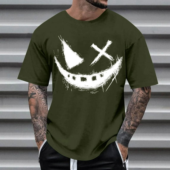 Donemore Men's Summer Round Neck Short Sleeve T-Shirt with Trendy Printed Design, Lightweight Breathable Casual Top for Daily Wear, Versatile Stylish Men's Clothing