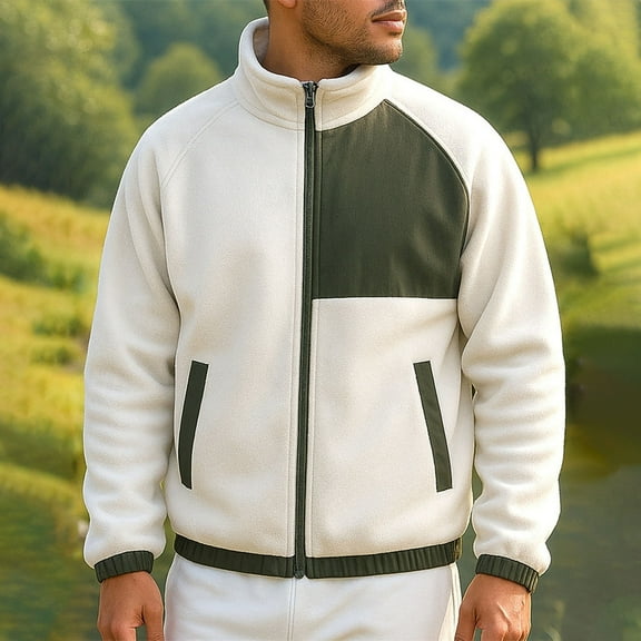 Donemore Men's Thermal Fleece Jacket Windproof Loose Fit Outdoor Solid Color Zippered Pockets Long Sleeve Coat for Winter Climbing Hiking