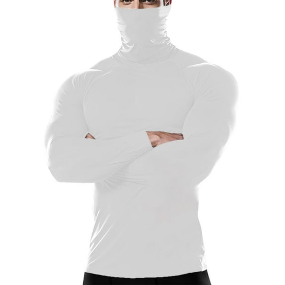 Donemore Men's Thermal High Elasticity Base Layer Long Sleeve Solid Color Face Mask Mock Neck Fitness Shirt