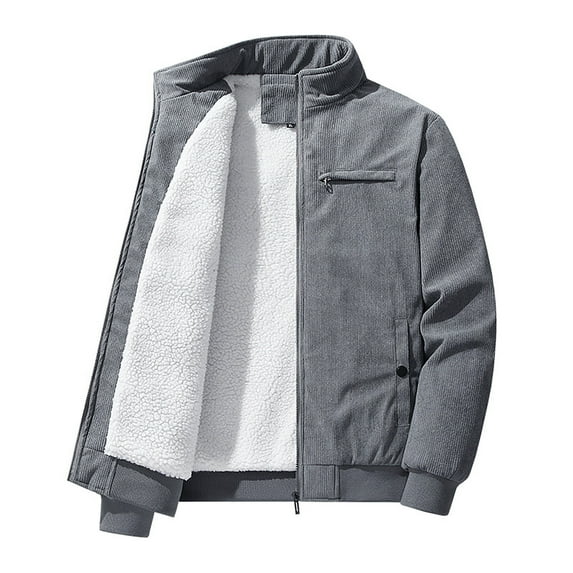 Donemore Men's Thickened Corduroy Fleece Jacket Stand Collar Zipper Pockets Long Sleeve Casual Outerwear Windbreaker Loose Fit Solid Color Winter Coat for Men and Women