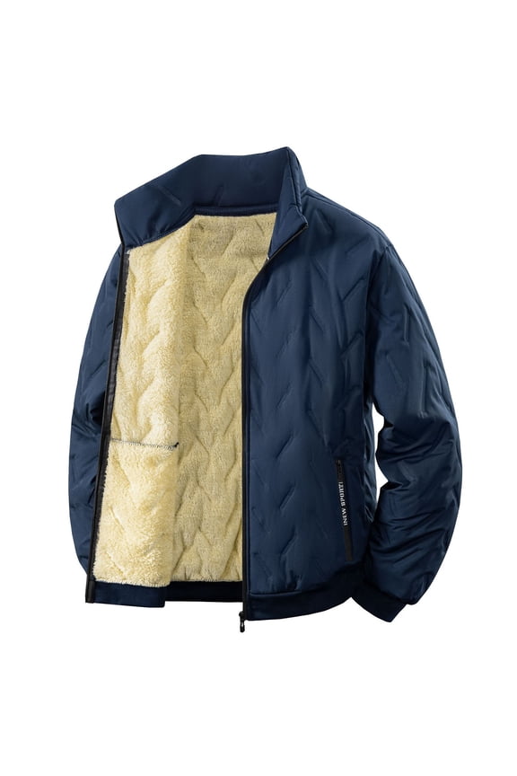 Men's Thickened Corduroy Fleece Jacket Stand Collar Zipper Pockets Long Sleeve Casual Outerwear Windbreaker Loose Fit Solid Color Winter Coat for Men and Women