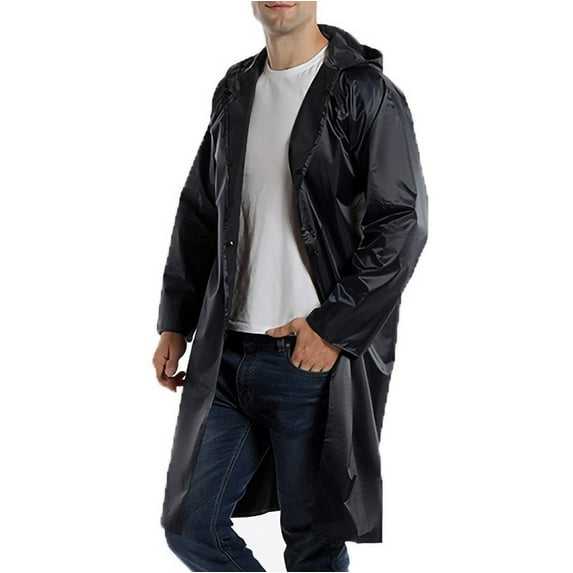 Donemore Men's Thickened PVC Waterproof Long Raincoat for Outdoor Hiking, Long Sleeve Trench Design, Pure Color Business Casual Style