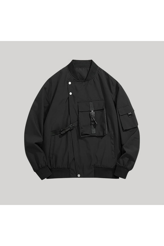 Men's Urban Outdoor Workwear Long Sleeve Windproof Jacket Solid Color Multi-Pocket Functional Design Rugged Casual Commuter Style