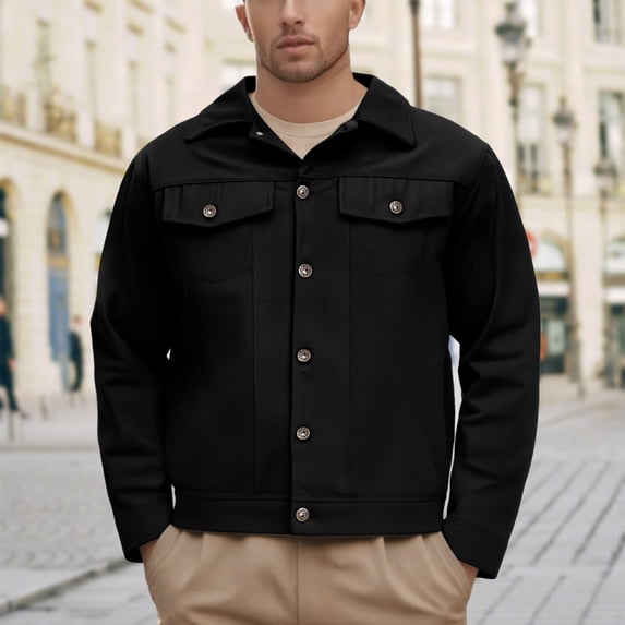 Donemore Men's Utility Work Jacket with Multi-Pocket Zipper Design Regular Fit Long Sleeve Collar Casual Outerwear