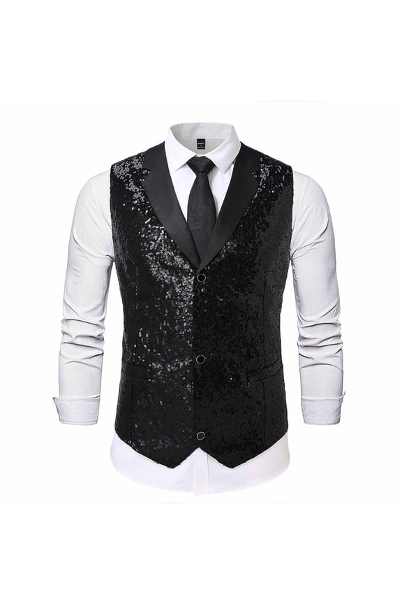 Men's V-Neck Sequined Sleeveless Vest Stage Host Gala Formal Occasion Business Style Slim Fit Fashion Men's Clothing