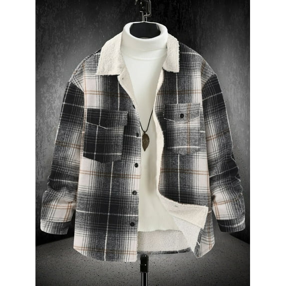 Donemore Men's Vintage Plaid Fleece-Lined Long Sleeve Shirt with Button-Down Collar and Chest Pocket, Soft Brushed Flannel for Warmth, Classic Casual Business Style
